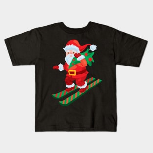 Santa on skis holding christmas Kids T-Shirt